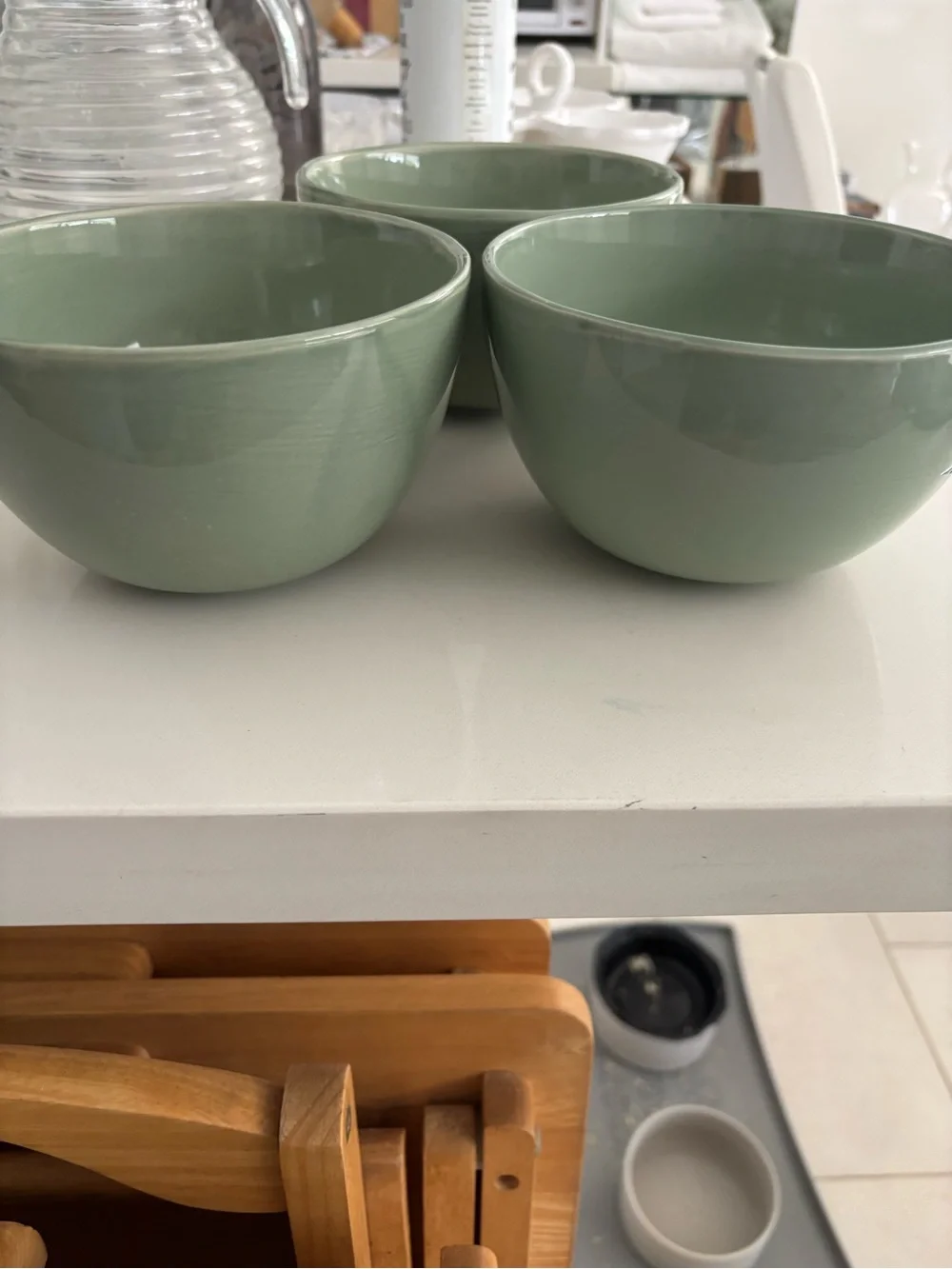Set of 3 Sage Green Ceramic Bowls
